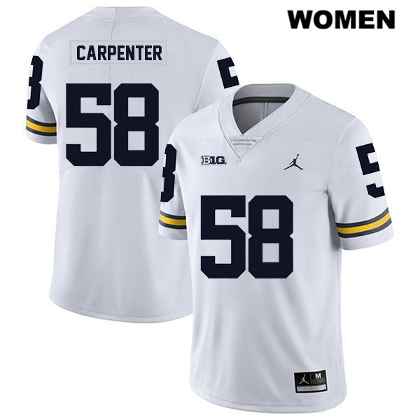 Women's NCAA Michigan Wolverines Zach Carpenter #58 White Jordan Brand Authentic Stitched Legend Football College Jersey AP25X73FA